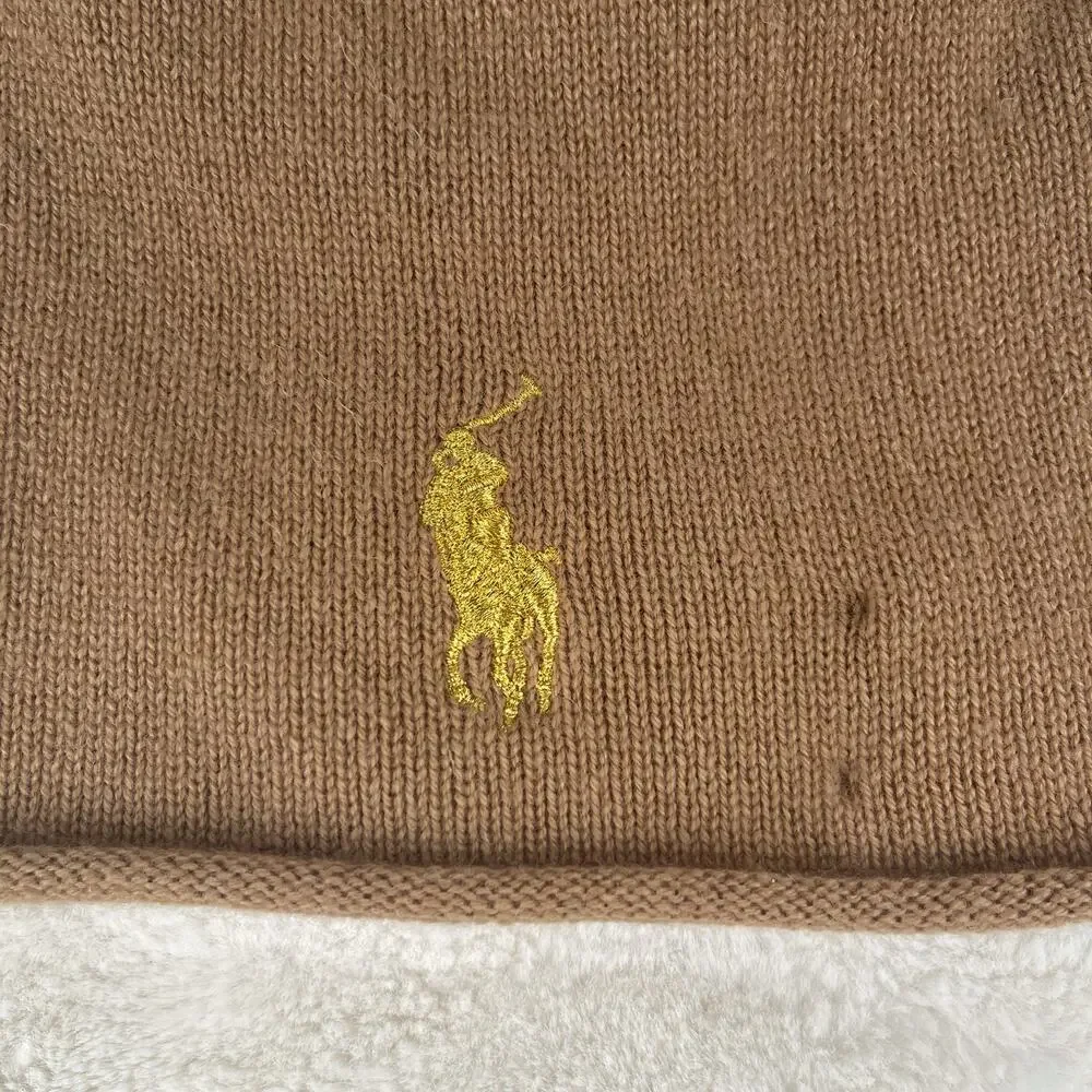 Polo Ralph Lauren Rolled Hem Wool Cashmere Beanie Hat Womens Knit Headwear